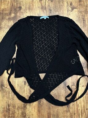 Smart Set Black Open-Knit Tie Front Crop Cardigan #235